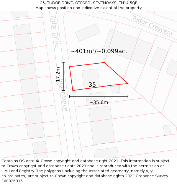 35, TUDOR DRIVE, OTFORD, SEVENOAKS, TN14 5QR: Plot and title map