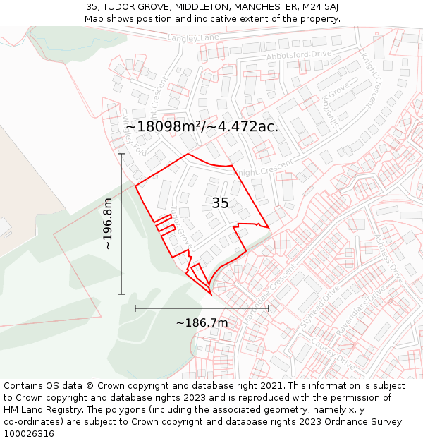 35, TUDOR GROVE, MIDDLETON, MANCHESTER, M24 5AJ: Plot and title map