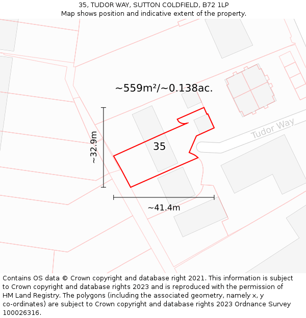 35, TUDOR WAY, SUTTON COLDFIELD, B72 1LP: Plot and title map