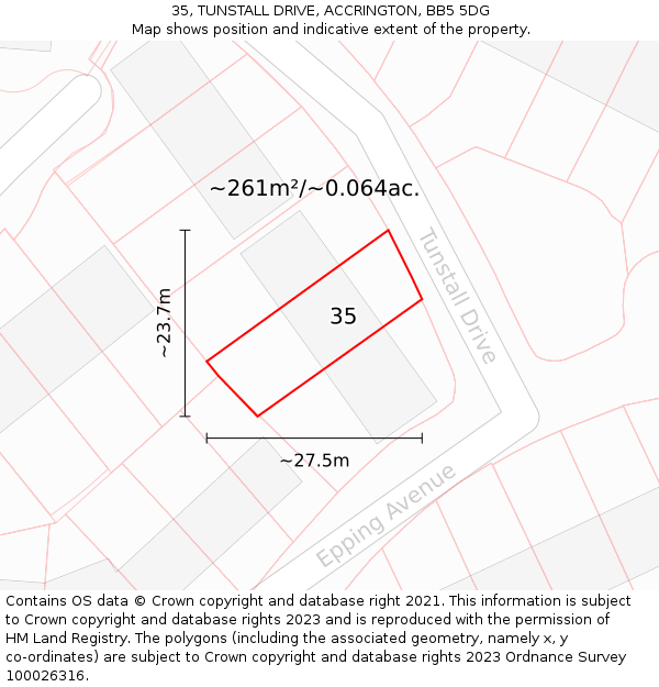 35, TUNSTALL DRIVE, ACCRINGTON, BB5 5DG: Plot and title map