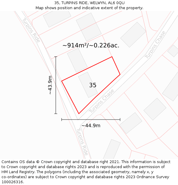 35, TURPINS RIDE, WELWYN, AL6 0QU: Plot and title map