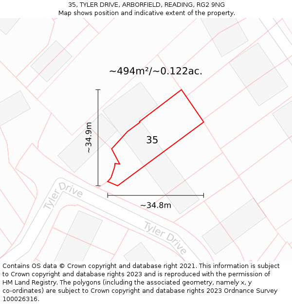 35, TYLER DRIVE, ARBORFIELD, READING, RG2 9NG: Plot and title map