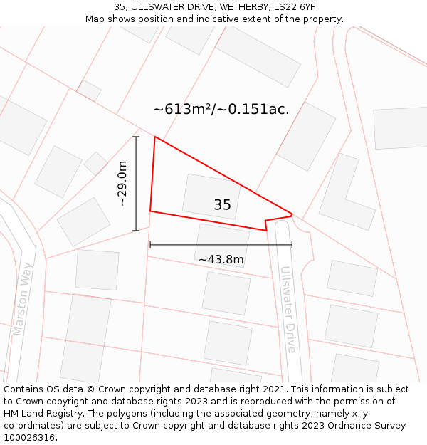 35, ULLSWATER DRIVE, WETHERBY, LS22 6YF: Plot and title map