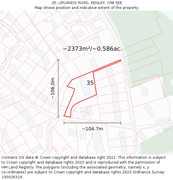 35, UPLANDS ROAD, KENLEY, CR8 5EE: Plot and title map