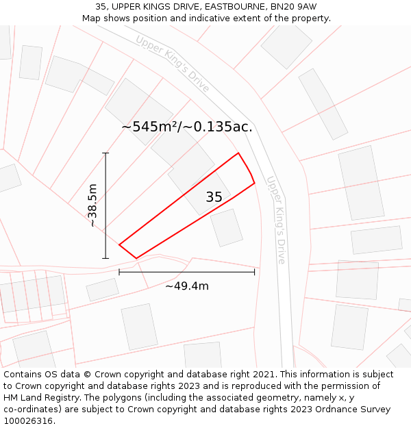 35, UPPER KINGS DRIVE, EASTBOURNE, BN20 9AW: Plot and title map