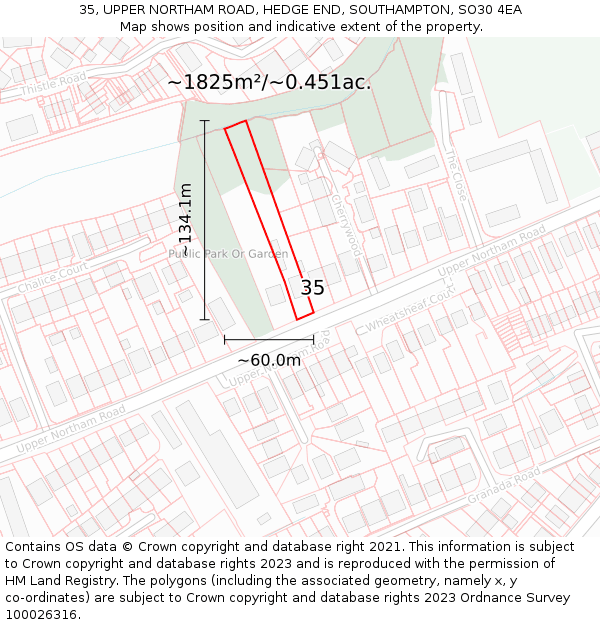 35, UPPER NORTHAM ROAD, HEDGE END, SOUTHAMPTON, SO30 4EA: Plot and title map