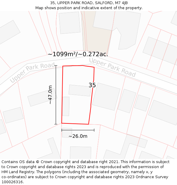 35, UPPER PARK ROAD, SALFORD, M7 4JB: Plot and title map