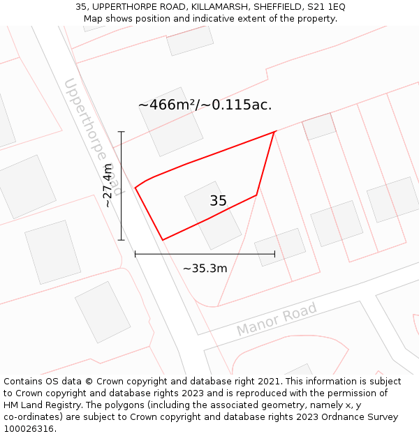 35, UPPERTHORPE ROAD, KILLAMARSH, SHEFFIELD, S21 1EQ: Plot and title map