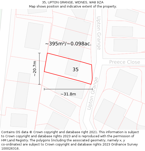 35, UPTON GRANGE, WIDNES, WA8 9ZA: Plot and title map