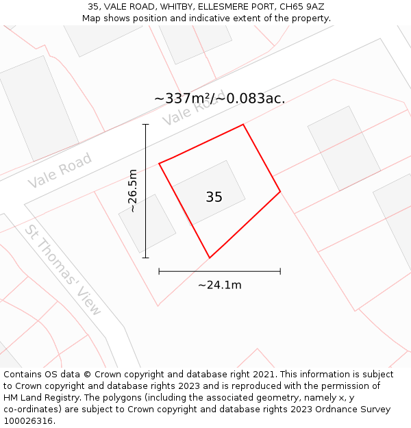 35, VALE ROAD, WHITBY, ELLESMERE PORT, CH65 9AZ: Plot and title map