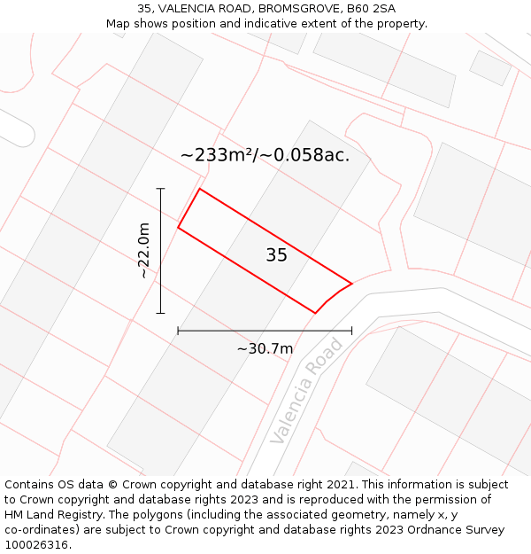 35, VALENCIA ROAD, BROMSGROVE, B60 2SA: Plot and title map