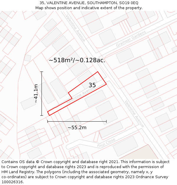 35, VALENTINE AVENUE, SOUTHAMPTON, SO19 0EQ: Plot and title map