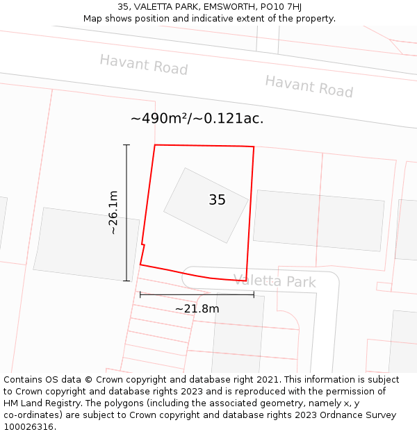 35, VALETTA PARK, EMSWORTH, PO10 7HJ: Plot and title map