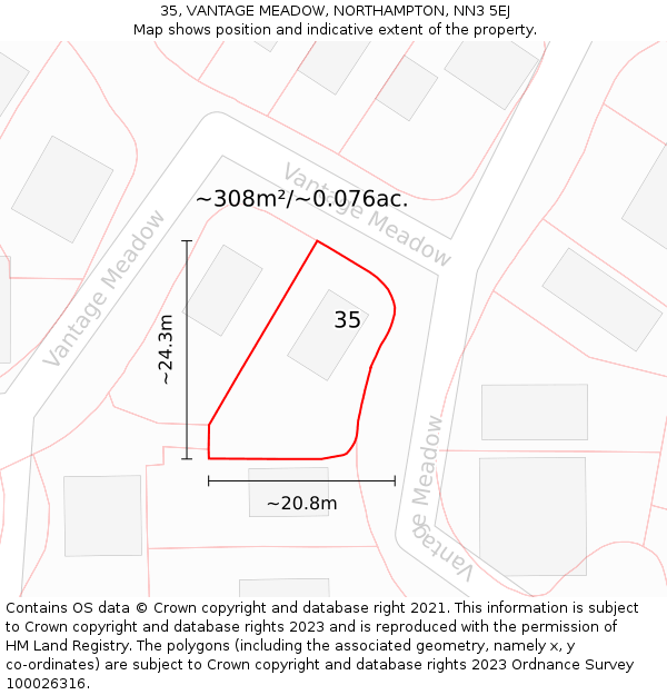 35, VANTAGE MEADOW, NORTHAMPTON, NN3 5EJ: Plot and title map