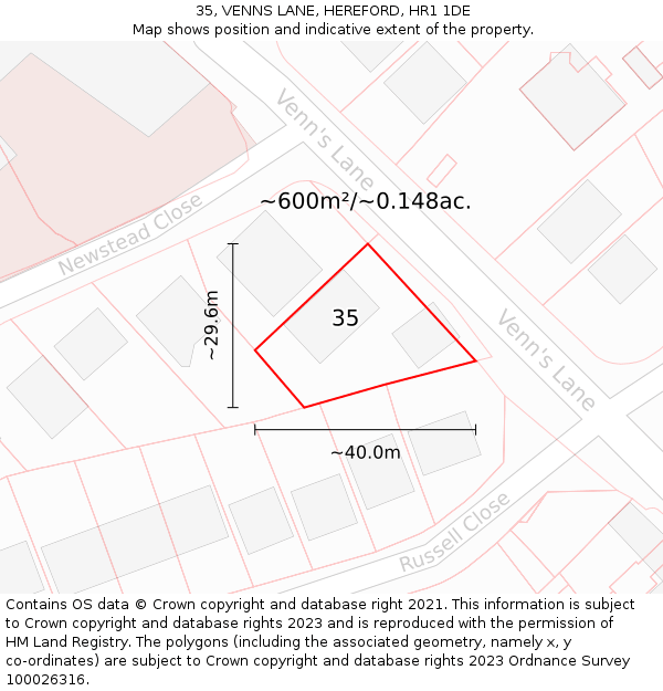 35, VENNS LANE, HEREFORD, HR1 1DE: Plot and title map