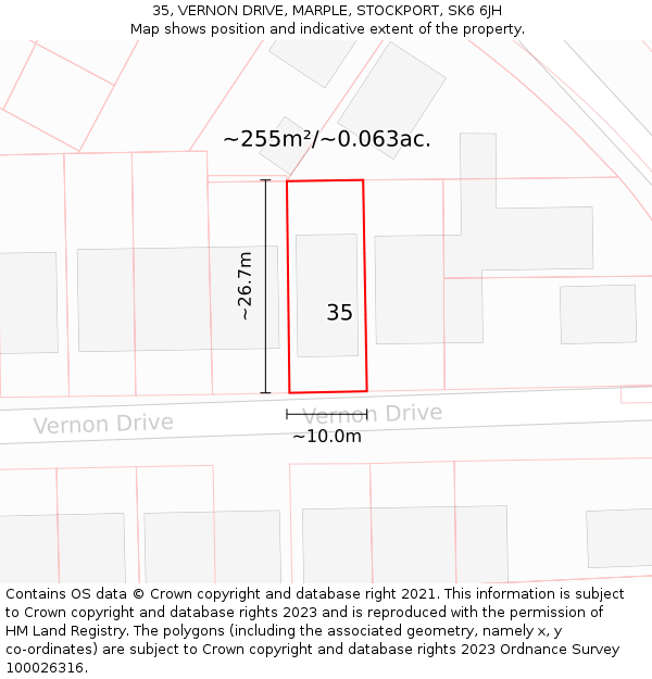 35, VERNON DRIVE, MARPLE, STOCKPORT, SK6 6JH: Plot and title map