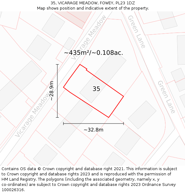 35, VICARAGE MEADOW, FOWEY, PL23 1DZ: Plot and title map