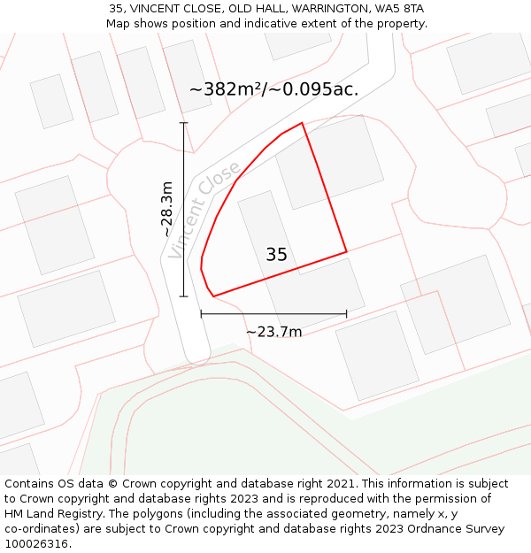 35, VINCENT CLOSE, OLD HALL, WARRINGTON, WA5 8TA: Plot and title map