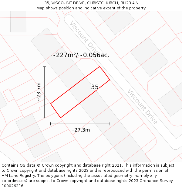 35, VISCOUNT DRIVE, CHRISTCHURCH, BH23 4JN: Plot and title map