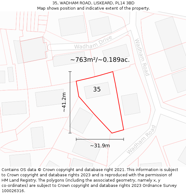 35, WADHAM ROAD, LISKEARD, PL14 3BD: Plot and title map