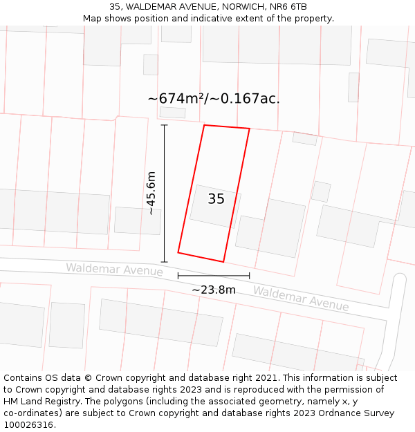 35, WALDEMAR AVENUE, NORWICH, NR6 6TB: Plot and title map