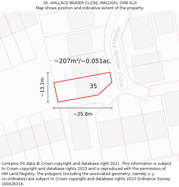 35, WALLACE BINDER CLOSE, MALDON, CM9 6LG: Plot and title map