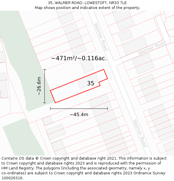 35, WALMER ROAD, LOWESTOFT, NR33 7LE: Plot and title map