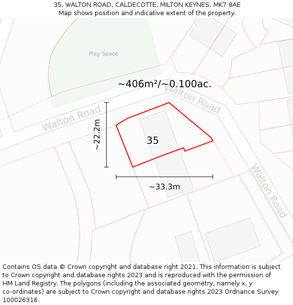 35, WALTON ROAD, CALDECOTTE, MILTON KEYNES, MK7 8AE: Plot and title map