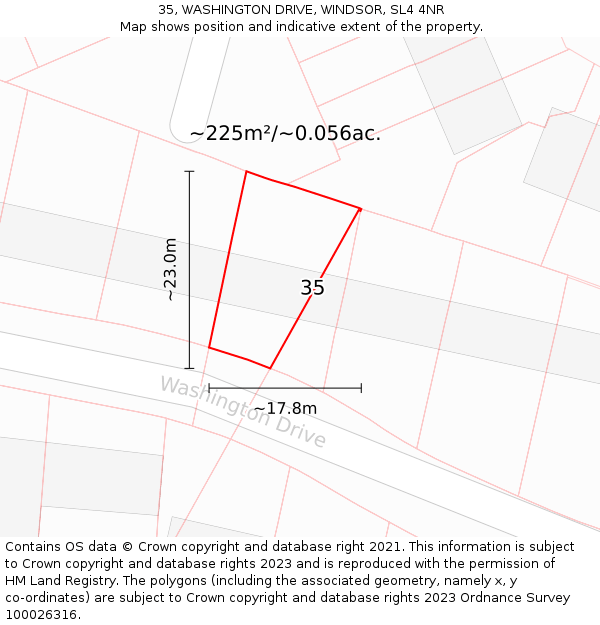 35, WASHINGTON DRIVE, WINDSOR, SL4 4NR: Plot and title map