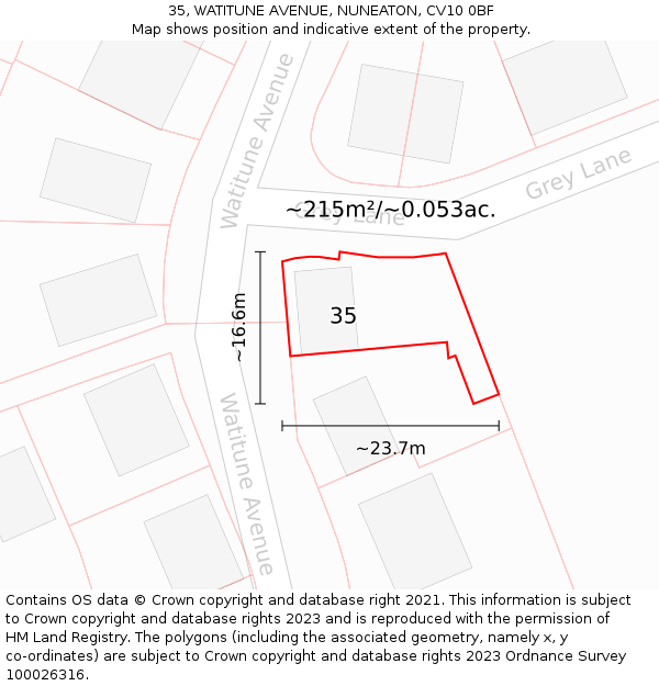 35, WATITUNE AVENUE, NUNEATON, CV10 0BF: Plot and title map
