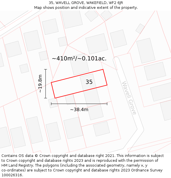 35, WAVELL GROVE, WAKEFIELD, WF2 6JR: Plot and title map