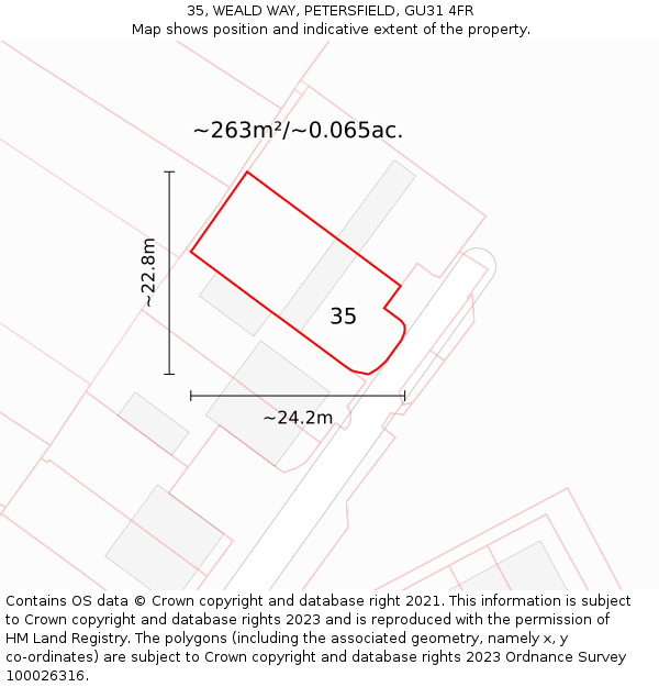 35, WEALD WAY, PETERSFIELD, GU31 4FR: Plot and title map