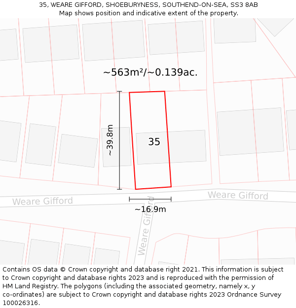 35, WEARE GIFFORD, SHOEBURYNESS, SOUTHEND-ON-SEA, SS3 8AB: Plot and title map