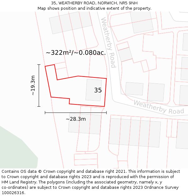 35, WEATHERBY ROAD, NORWICH, NR5 9NH: Plot and title map
