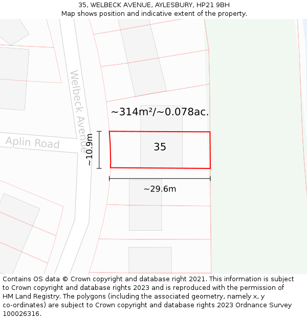 35, WELBECK AVENUE, AYLESBURY, HP21 9BH: Plot and title map