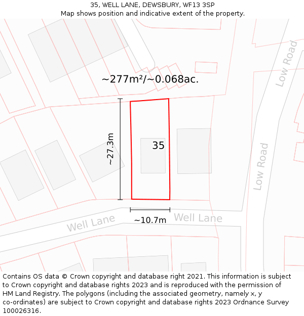 35, WELL LANE, DEWSBURY, WF13 3SP: Plot and title map