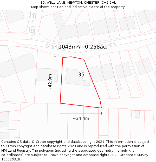 35, WELL LANE, NEWTON, CHESTER, CH2 2HL: Plot and title map