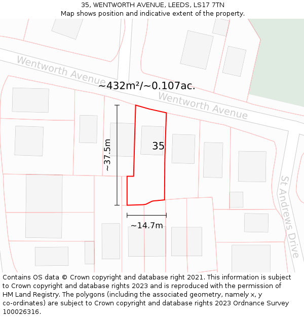 35, WENTWORTH AVENUE, LEEDS, LS17 7TN: Plot and title map