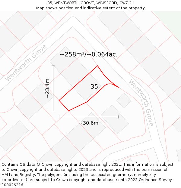 35, WENTWORTH GROVE, WINSFORD, CW7 2LJ: Plot and title map