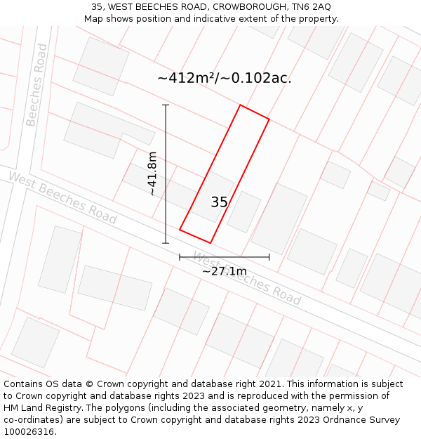 35, WEST BEECHES ROAD, CROWBOROUGH, TN6 2AQ: Plot and title map