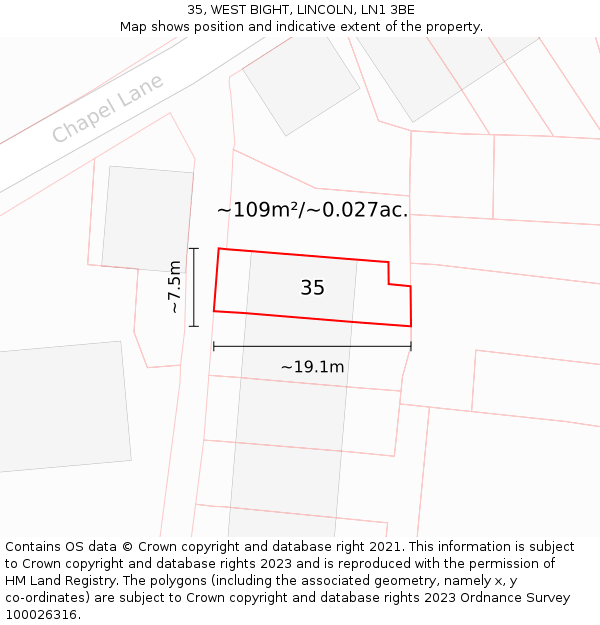 35, WEST BIGHT, LINCOLN, LN1 3BE: Plot and title map