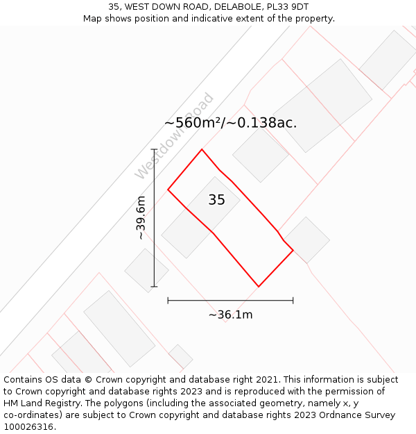 35, WEST DOWN ROAD, DELABOLE, PL33 9DT: Plot and title map