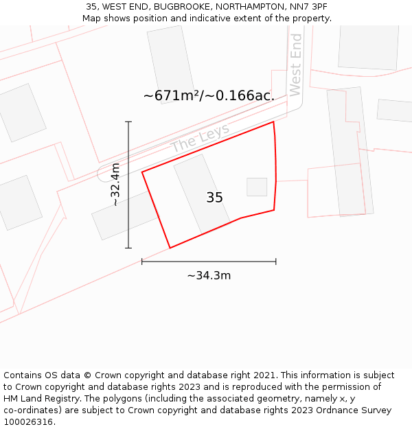 35, WEST END, BUGBROOKE, NORTHAMPTON, NN7 3PF: Plot and title map