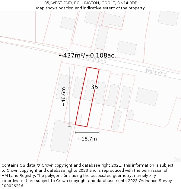 35, WEST END, POLLINGTON, GOOLE, DN14 0DP: Plot and title map