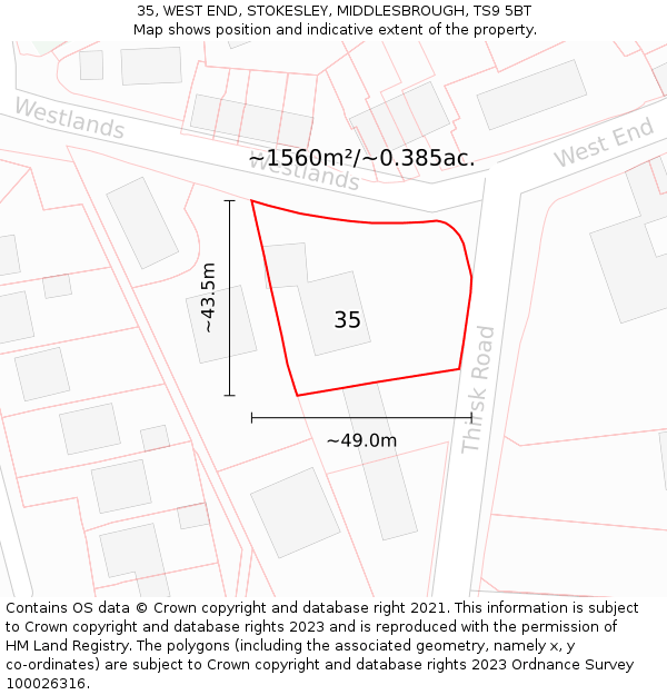 35, WEST END, STOKESLEY, MIDDLESBROUGH, TS9 5BT: Plot and title map