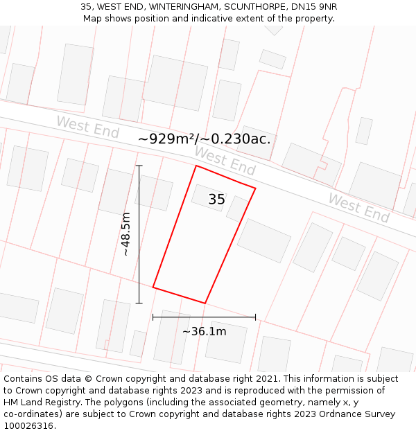 35, WEST END, WINTERINGHAM, SCUNTHORPE, DN15 9NR: Plot and title map