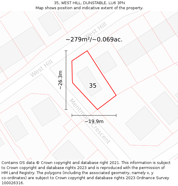 35, WEST HILL, DUNSTABLE, LU6 3PN: Plot and title map