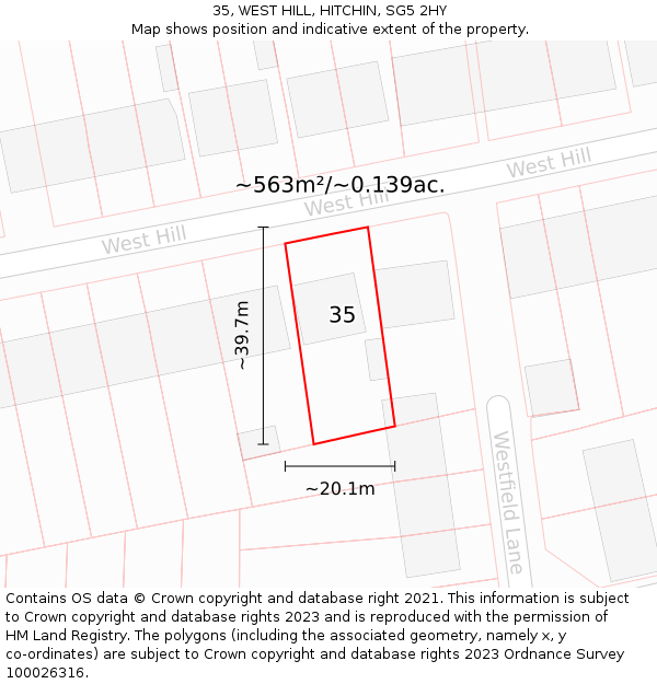 35, WEST HILL, HITCHIN, SG5 2HY: Plot and title map
