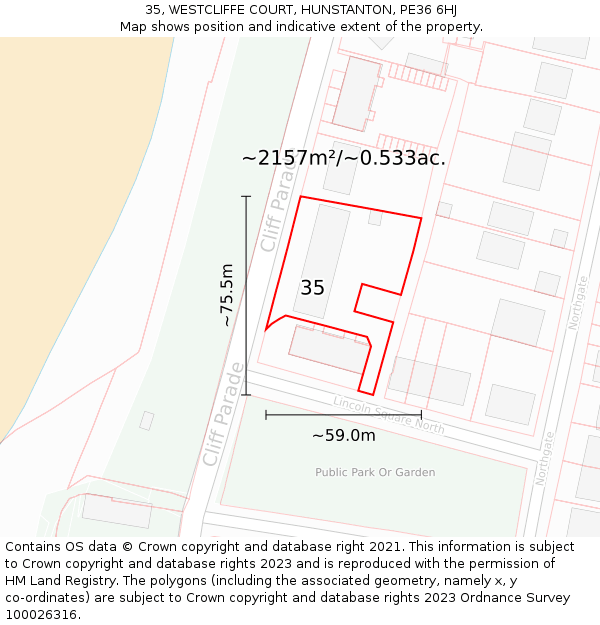 35, WESTCLIFFE COURT, HUNSTANTON, PE36 6HJ: Plot and title map