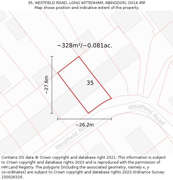 35, WESTFIELD ROAD, LONG WITTENHAM, ABINGDON, OX14 4RF: Plot and title map
